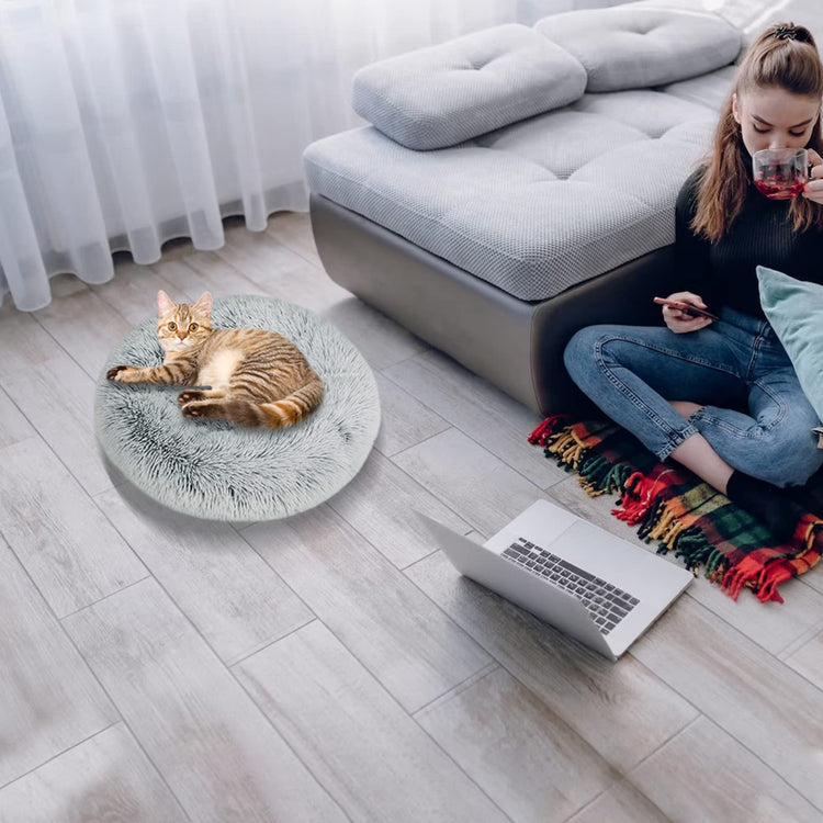 Dog Bed for Small Medium Large Dogs Cats, 20 inch Calming Washable-Round Cozy Soft Pet Bed for Puppy and Kitten with Slip-Resistant Bottom