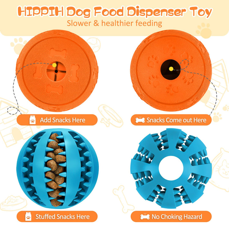 HIPPIH Dog Puzzle Toy 2 Pack, Interactive Dog Toys for Treat Dispensing, Durable Puppy Toys for Teething, Dog Treat Ball for Teeth/Slow Feeder/IQ Training/Playing, Blue-2.75‘’, Green-3.14‘’