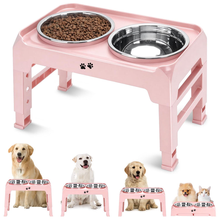 COMESOON Elevated Dog Bowls, 4 Height Adjustable Raised Bowl Stand with 2 Thick 50oz Stainless Steel Food Bowls Non-Slip Feeder Adjusts to 3.7'', 9.2'', 10.75'', 12.36'' Black, (DB-W01)
