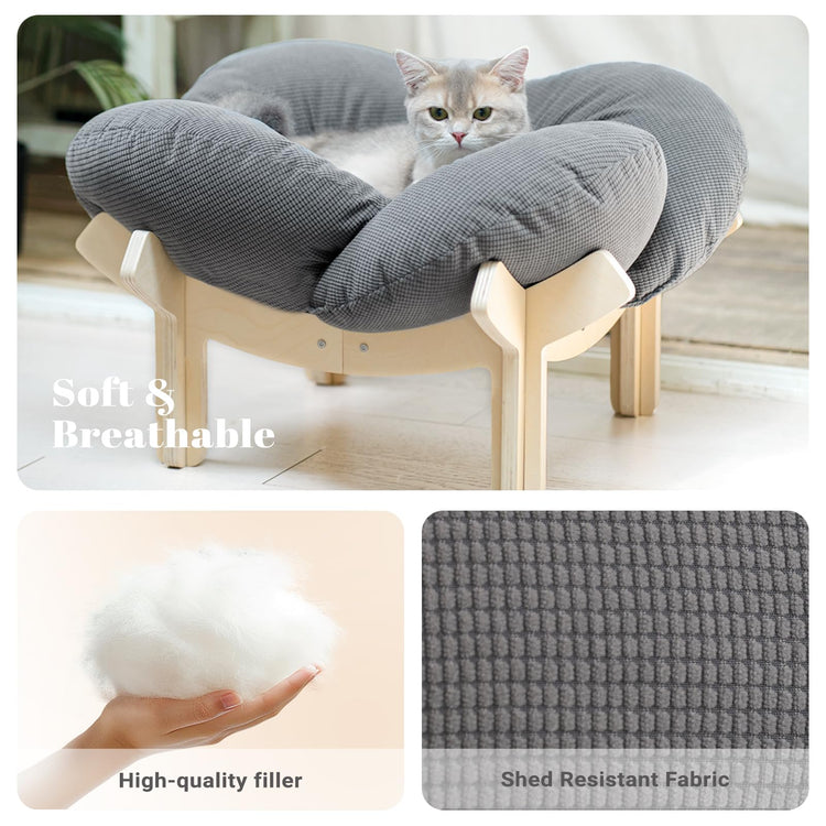 CHEERHOME PETS Elevated Cat Bed Wooden with Cushion Fluffy Pet Couch Sofa for Indoor Cats Raised Kitty Lounge Chair Suitable for Puppy, Cat Furniture(Pink)