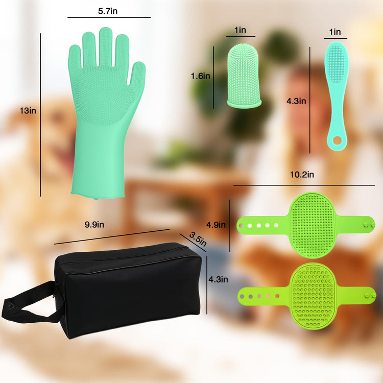 7PCS Pet Grooming Kit for Dogs and Cats，with Storage Bag & Includes Dog Washing Gloveswith High-Density Teeth, Adjustable Handle Dog Shampoo Brush, Dog Finger Toothbrush (Gray)
