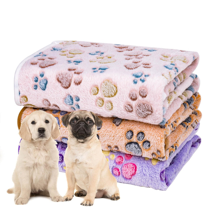Dono 1 Pack 3 Dog Blankets, Soft Fluffy Fleece Pet Blanket Warm Sleep Mat Paw Print Design Puppy Kitten Throw Blanket Doggy Mat Blanket for Dogs