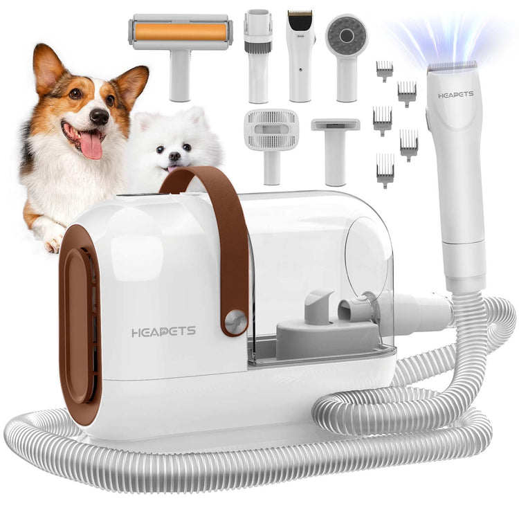 HEAPETS Dog Grooming Vacuum Kit - 3L Vacuum with 7 Tools, Low Noise Electric Clipper and Brush for Pet Shedding at Home, Black