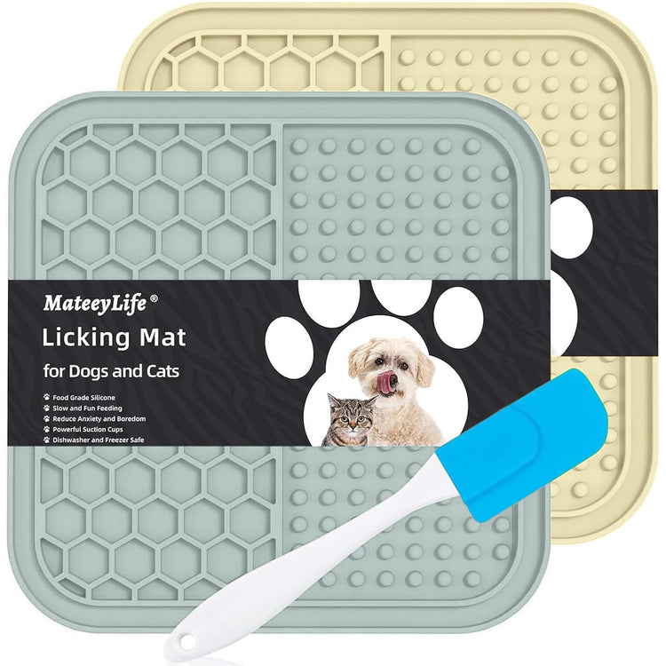 MateeyLife 2PCS Small Lick Mat for Dogs and Cats, Licking Mats for Dog Anxiety Relief, Cat Peanut Butter Lick Pad for Boredom Reducer, Dog Treat Mat Perfect for Bathing Grooming Blue&Green