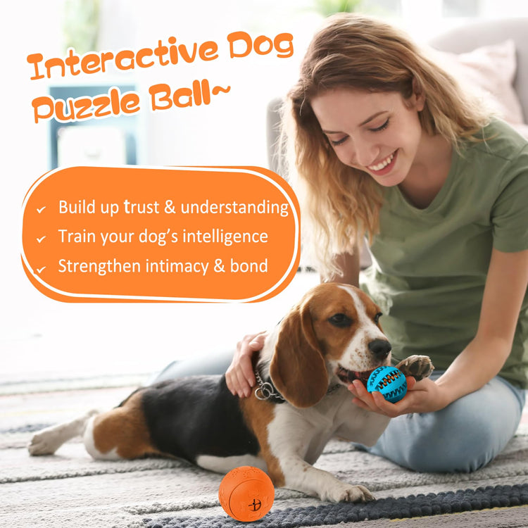 HIPPIH Dog Puzzle Toy 2 Pack, Interactive Dog Toys for Treat Dispensing, Durable Puppy Toys for Teething, Dog Treat Ball for Teeth/Slow Feeder/IQ Training/Playing, Blue-2.75‘’, Green-3.14‘’