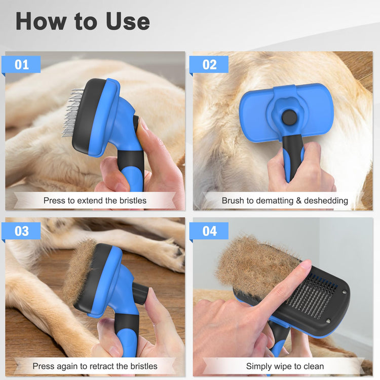 Dipoo Self-Cleaning Pet Grooming Brush - Skin-Friendly Deshedding Tool for Dogs & Cats in Pink, Removes Loose Hair and Tangles