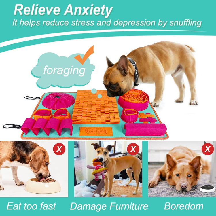 Vivifying Snuffle Mat for Dogs, Interactive Dog Puzzle Toy for Boredom and Mental Stimulation, Enrichment Feeding Game Sniff Mat Helps Slow Eating and Keep Busy