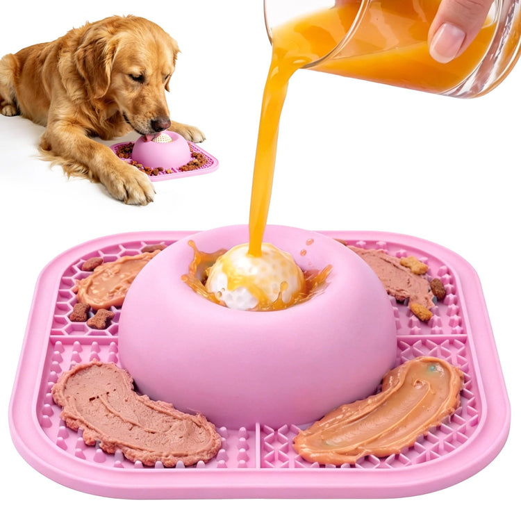 Slow Feeder Dog Bowls & Lick Mat for Liquid and Thick Treat, Anti-Slip Dog Lick Bowl with Interactive Rolling Ball, 5/6 Cup Pup Licking Toy for Large Medium Small Dogs and Cats Blue