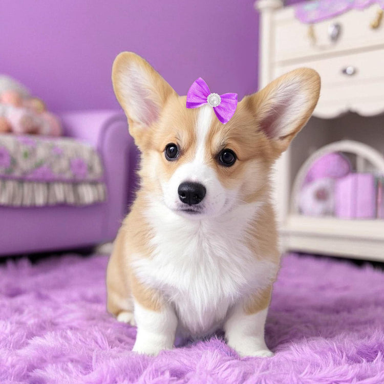 20 PCS Cute Dog Hair Bows with Rubber Bands Elastic Handmade Mix Style Lace Rhinestone Pearls for Furry Puppy Cat Pet Girl, Pink