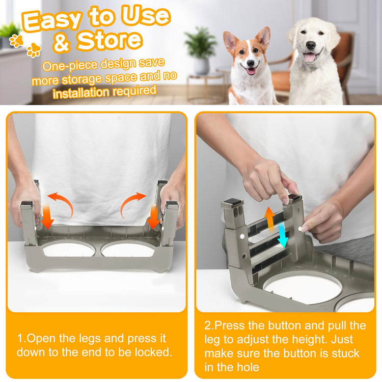 COMESOON Elevated Dog Bowls, 4 Height Adjustable Raised Bowl Stand with 2 Thick 50oz Stainless Steel Food Bowls Non-Slip Feeder Adjusts to 3.7'', 9.2'', 10.75'', 12.36'' Black, (DB-W01)