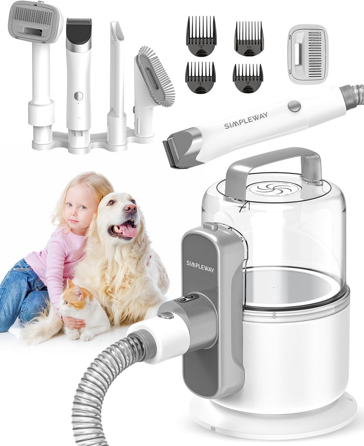 Dog Vacuum Grooming Kit for Shedding: Professional Hair Clippers Pet Groomer - Strong Suction Cleaner Deshedding Tool Fur Brush Attachment Trimmer