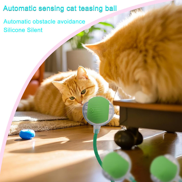 Interactive Cat Dog Toy Ball: Indoor Small Automatic Moving Smart Rolling Fun Pet Game with Led Light and String Tail for Motion Activated, Cute Kitten Puppy Present, Exercise Wheel Supplies (Yellow)
