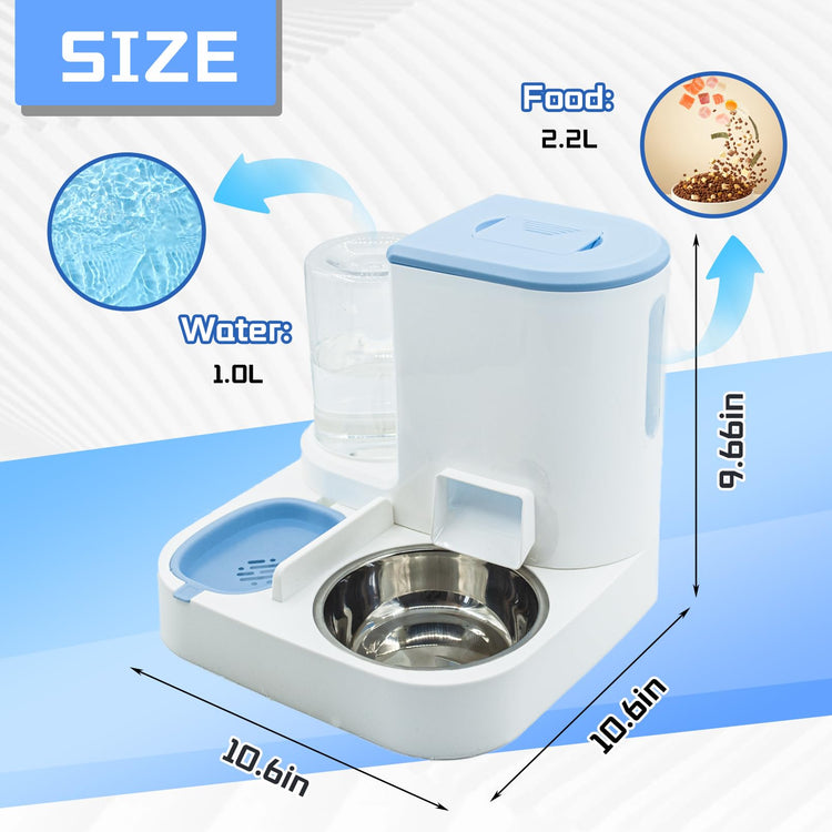 2 in 1 Automatic Cat Feeder & Water Dispenser,Gravity Pet Feeder Stainless Steel Food Water Bowl All-in-One Large Capacity Self Feeding for Cats Dogs Small Medium Pets(Green)