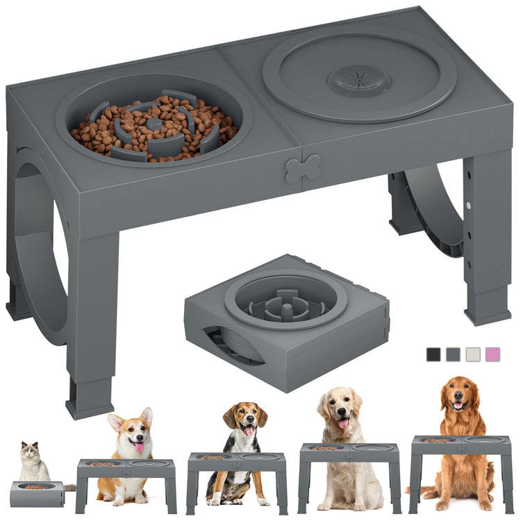 XIAZ Elevated Dog Bowls Large Breed Raised Dogs Bowl Stand Large/Medium Sized Dog Stainless Steel Food Water Bowl Stands 5 Heights Adjustable 9/11/12/14in Black Pet Feeder Dish Station