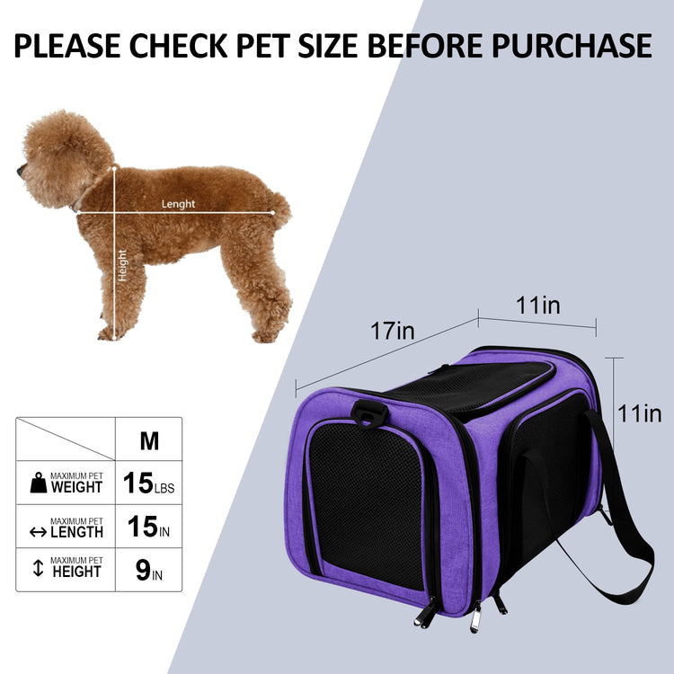 Henkelion Cat Carriers Dog Carrier Pet Carrier For Small / Medium Cats Dogs Puppies (Up To 15lbs), TSA Airline Approved Small Dog Carrier Soft Sided, Collapsible Waterproof Travel Puppy Carrier - Grey