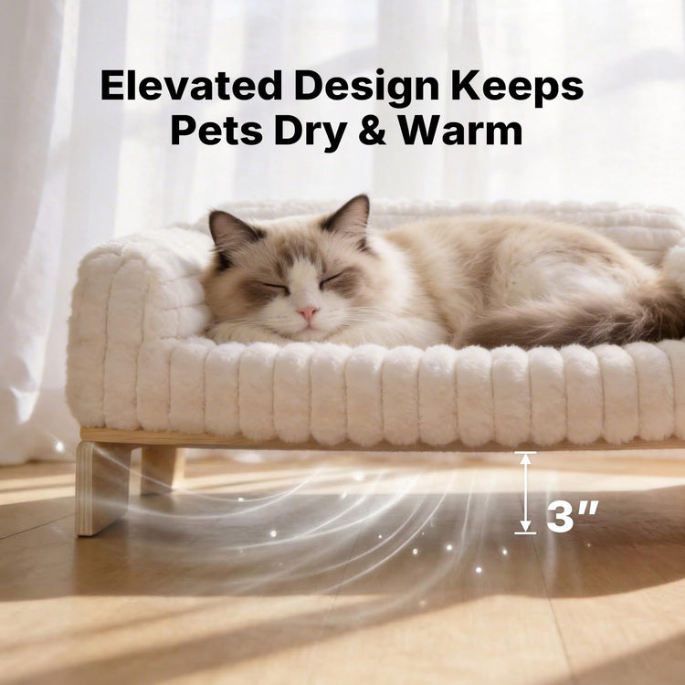 Veehoo Elevated Cat Bed Indoor, Wood Furniture Style Cat Couch Sofa with Removable Washable Cover, Cute & Fluffy Small Cats Bed Furniture for Home