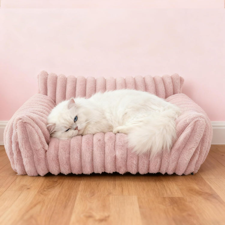 Cat Couch for Pets - Cute Cat Beds for Indoor Cats with Removable Cover, Washable Soft Corduroy Plush, Fluffy Supportive Pet Sofa Chair for Small Dog & Cats, 30 inch Brown