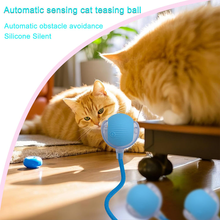 Interactive Cat Dog Toy Ball: Indoor Small Automatic Moving Smart Rolling Fun Pet Game with Led Light and String Tail for Motion Activated, Cute Kitten Puppy Present, Exercise Wheel Supplies (Yellow)