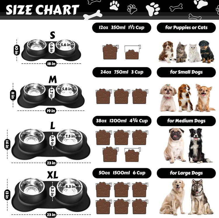 AsFrost Dog Food Bowls Stainless Steel Pet Bowls & Dog Water Bowls with No-Spill and Non-Skid, Feeder Bowls with Dog Bowl Mat for Dogs Cats and Pets-Pink, 24 0z in Total
