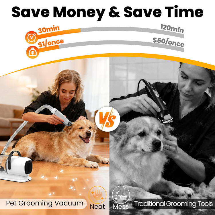 FIXR Dog Grooming Vacuum, All-in-One Pet Grooming Kit with Hair Clipper & Shedding Brush, Low Noise 12,000Pa Dog Hair Remover Vacuum, Pet Groomer Set with Cleaning Brushes, PG01
