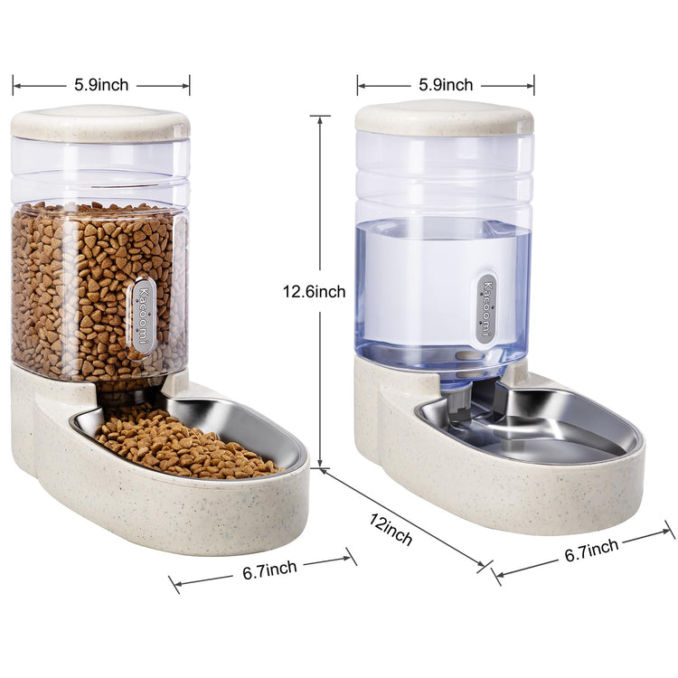 Kacoomi Automatic Dog Cat Feeder and Water Dispenser Gravity Food Feeder and Waterer Set with Pet Food Bowl for Small Medium Dog Puppy Kitten, Large Capacity 1 Gallon x 2