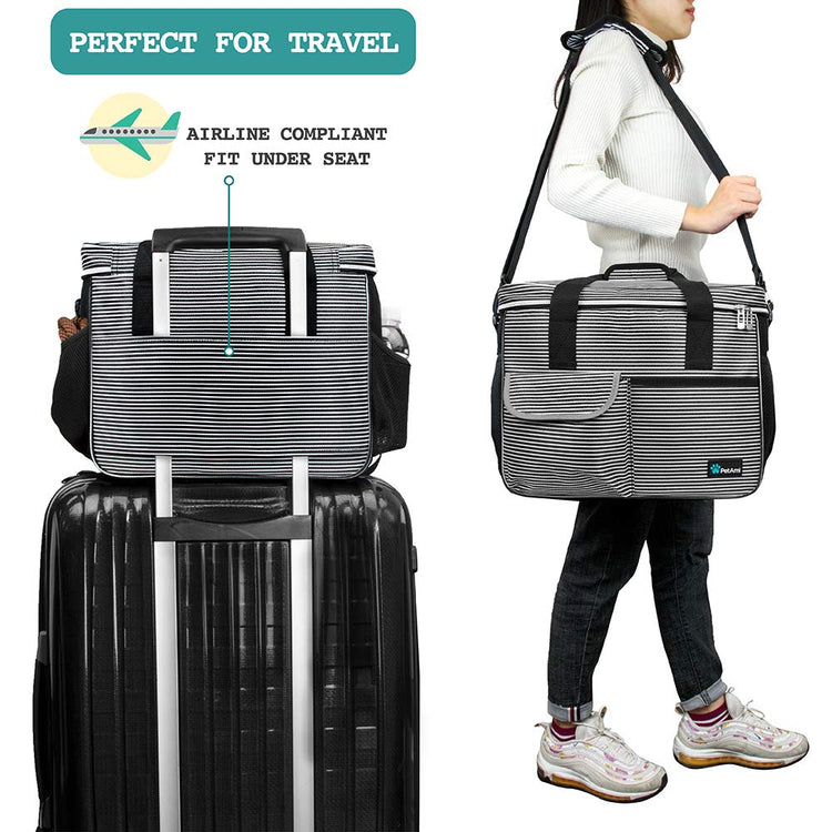PetAmi Dog Travel Bag Organizer, Pet Travel Kit with 2 Food Containers & 2 Collapsible Dog Bowls, Pet Supplies Tote with Luggage Sleeve, Weekend Road Trip Camping Essentials, Dark Gray, Medium