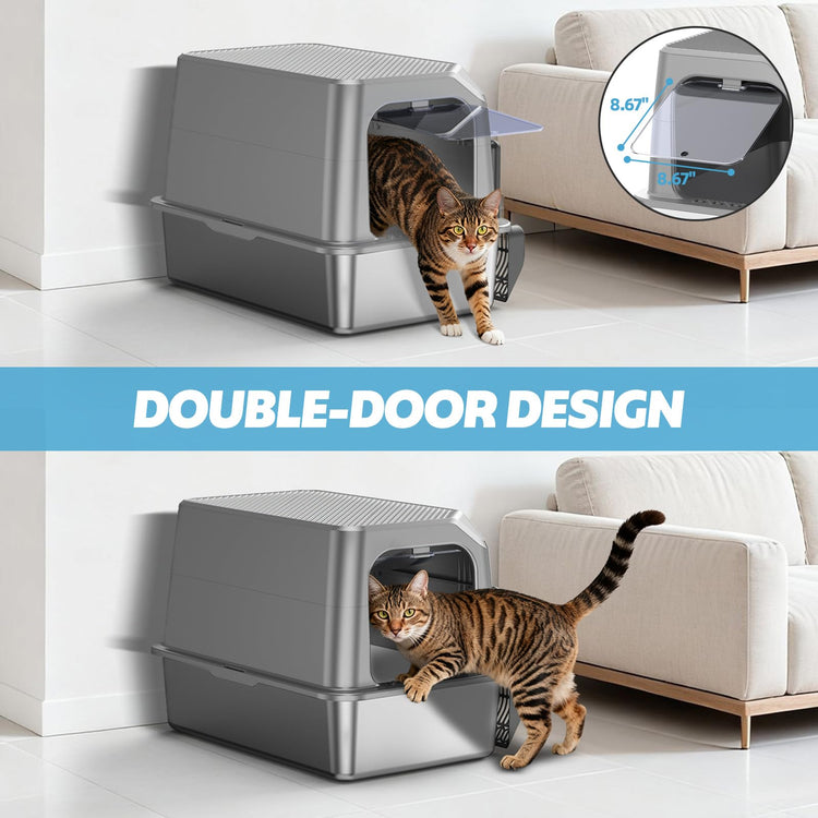 WoofiGo Enclosed Stainless Steel Cat Litter Box with Lid, XL Extra Large Litter Box for Big Cats, Metal Litter Pan High Sided, Never Absorbs Odors, Anti-Urine Leakage, Easy Cleaning, Include Scoop