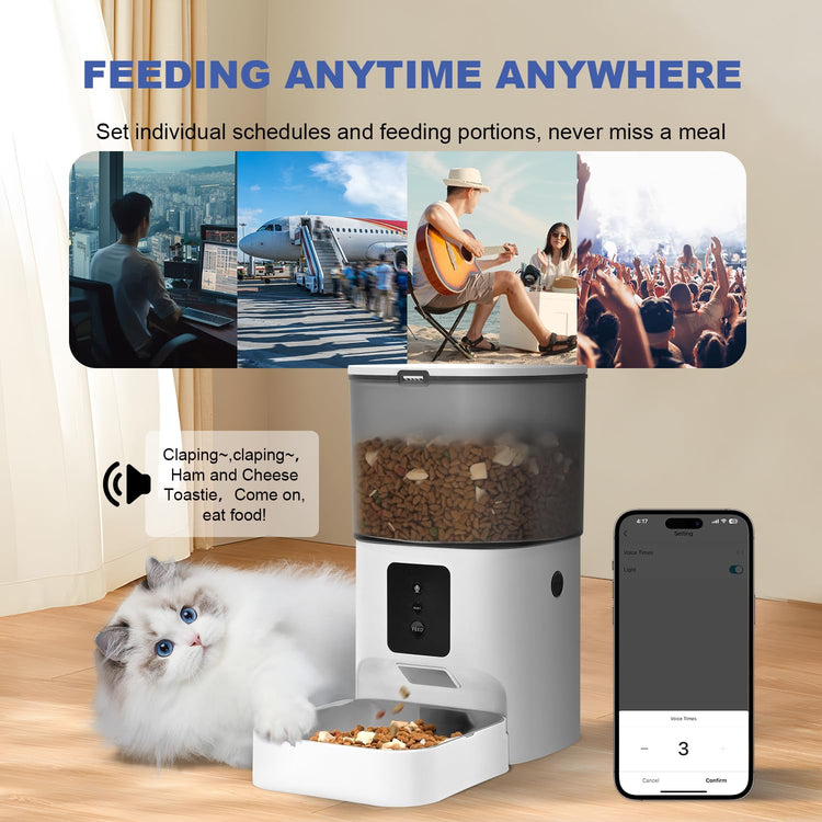 ANDOLL HOME Automatic Cat Feeder, 4L Cat Food Dispenser with 10s Voice Recorder, Pet Feeder up to 8 Meals per Day, Timed Dog Feeder with Dry Food Sealed Ring