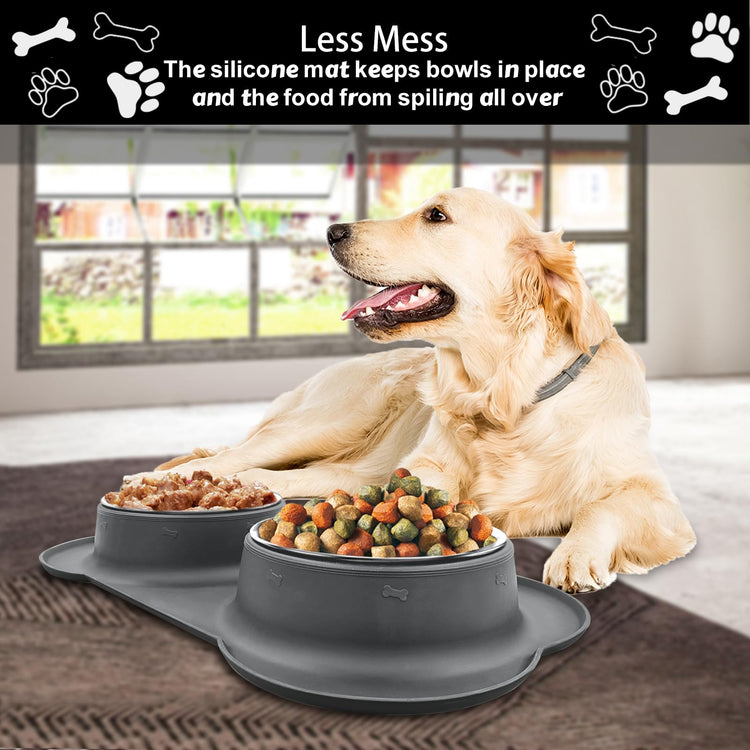 AsFrost Dog Food Bowls Stainless Steel Pet Bowls & Dog Water Bowls with No-Spill and Non-Skid, Feeder Bowls with Dog Bowl Mat for Dogs Cats and Pets-Pink, 24 0z in Total
