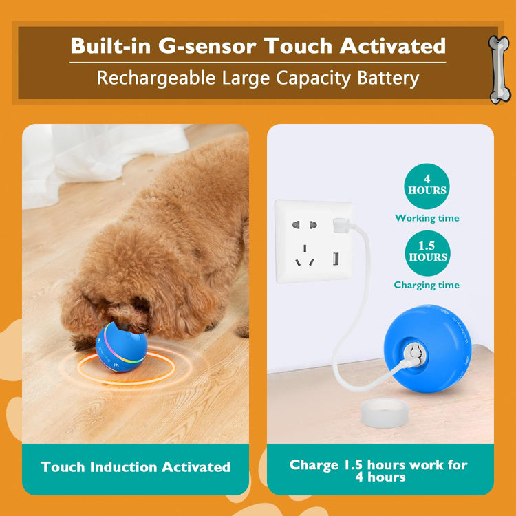PetDroid Interactive Dog Toys Dog Ball, [Newly Upgraded] Durable Motion Activated Automatic Rolling Ball Toys for/Small/Medium/Large Dogs,USB Rechargeable(Orange)