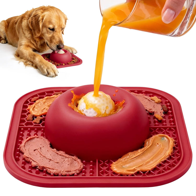 Slow Feeder Dog Bowls & Lick Mat for Liquid and Thick Treat, Anti-Slip Dog Lick Bowl with Interactive Rolling Ball, 5/6 Cup Pup Licking Toy for Large Medium Small Dogs and Cats Blue