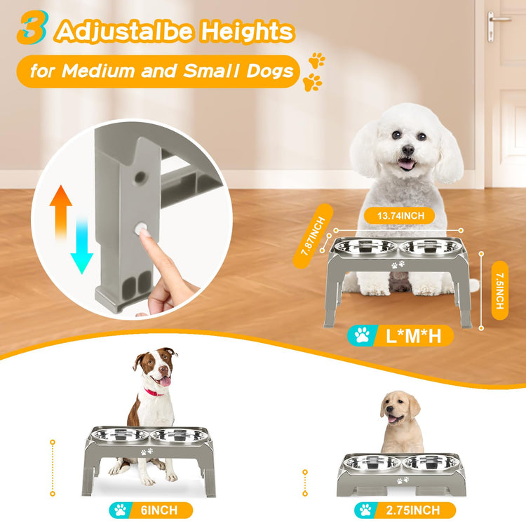 COMESOON Elevated Dog Bowls, 4 Height Adjustable Raised Bowl Stand with 2 Thick 50oz Stainless Steel Food Bowls Non-Slip Feeder Adjusts to 3.7'', 9.2'', 10.75'', 12.36'' Black, (DB-W01)