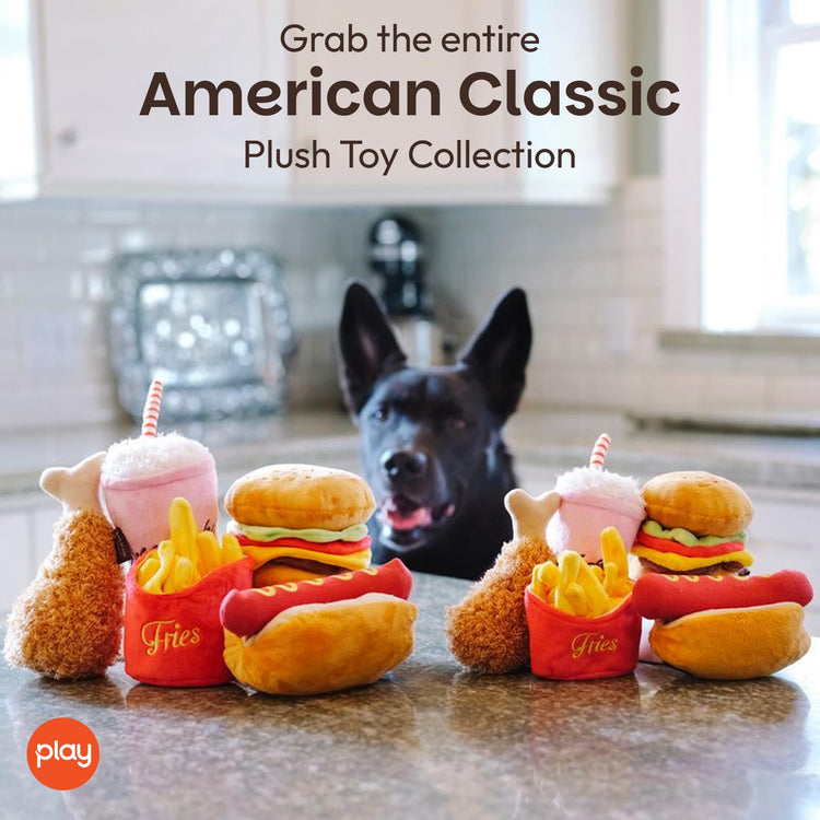 P.L.A.Y. PET LIFESTYLE AND YOU P.L.A.Y. Cute Plush Dog Toys - Fast Food Themed Durable Squeaker Chew Toys, Great for Puppies & Small Dogs - Machine Washable, Recycled Materials (5 Piece Set, X-Small)