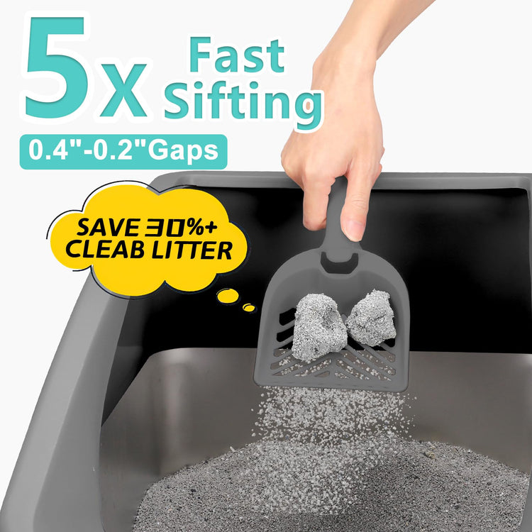 2 Pack Stainless Steel Litter Box for Kitty | Metal Kitty Litter Box with Lid High Sided for Small Cats or Injured Cats, Bunny Litter Boxes, Low Entry, Odor-Free, Non-Stick,Includes Scoop