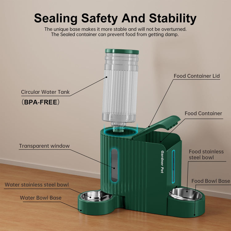 Gardner Pet Automatic Gravity Cat Food Feeder and Water Dispenser Stainless Steel Two-in-One Set Large Capacity Dispenser for Pets Dogs, Puppies, Kittens-(0.8 Gallons x 2)