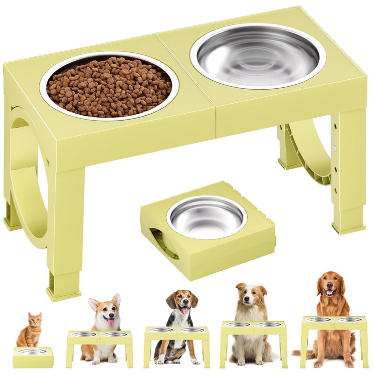 XIAZ Elevated Dog Bowls Large Breed Raised Dogs Bowl Stand Large/Medium Sized Dog Stainless Steel Food Water Bowl Stands 5 Heights Adjustable 9/11/12/14in Black Pet Feeder Dish Station