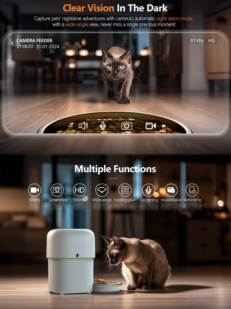 Yuposl Automatic Cat Feeders - 2L Cat Food Dispenser Easy to Use, Timed Automatic Pet Feeder with Over 180-day Battery Life, 1-6 Meals Dry Food Programmable Portion Control Also for Dogs