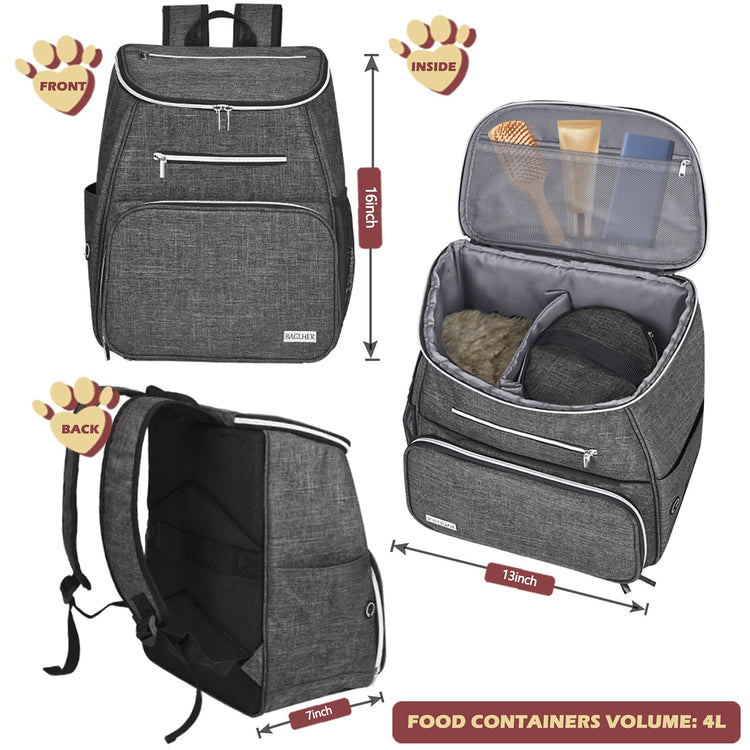 BAGLHER丨Dog Travel Bag Backpack, Airline Approved Pet Supplies Backpack, Dog Travel Bag with 2 Silicone Collapsible Bowls and 2 Food Baskets, Black