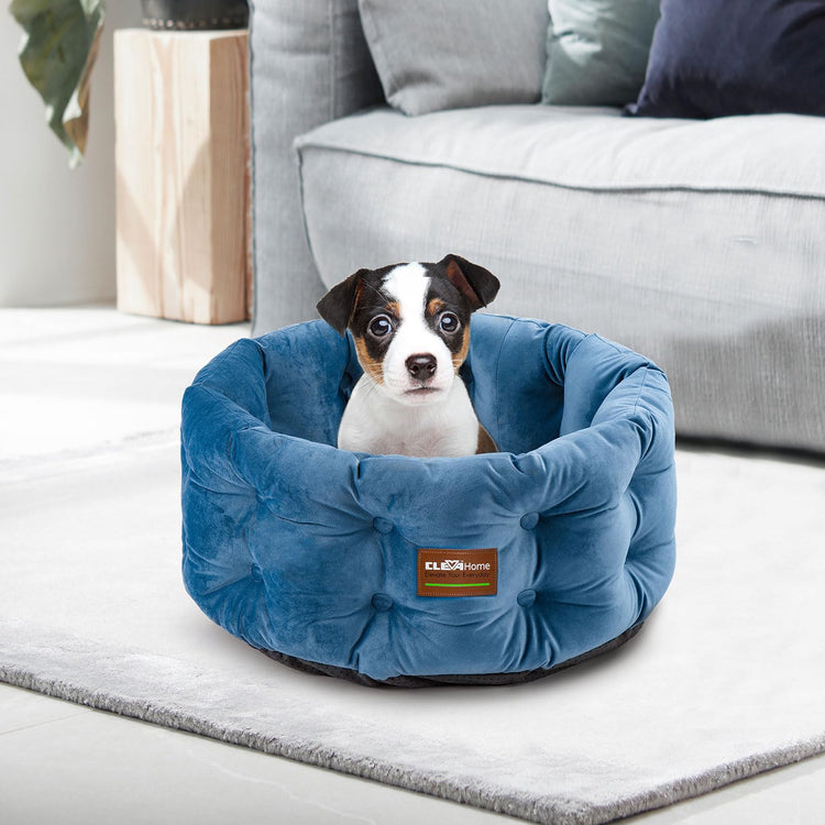 ClevaHome Cat Dog Bed for Small Pets up to 15lbs - Round Cat Beds for Indoor Cats, Machine Washable Comfortable Pet Bed for Puppy and Kitten with Non-Slip Bottom (Washed Green)