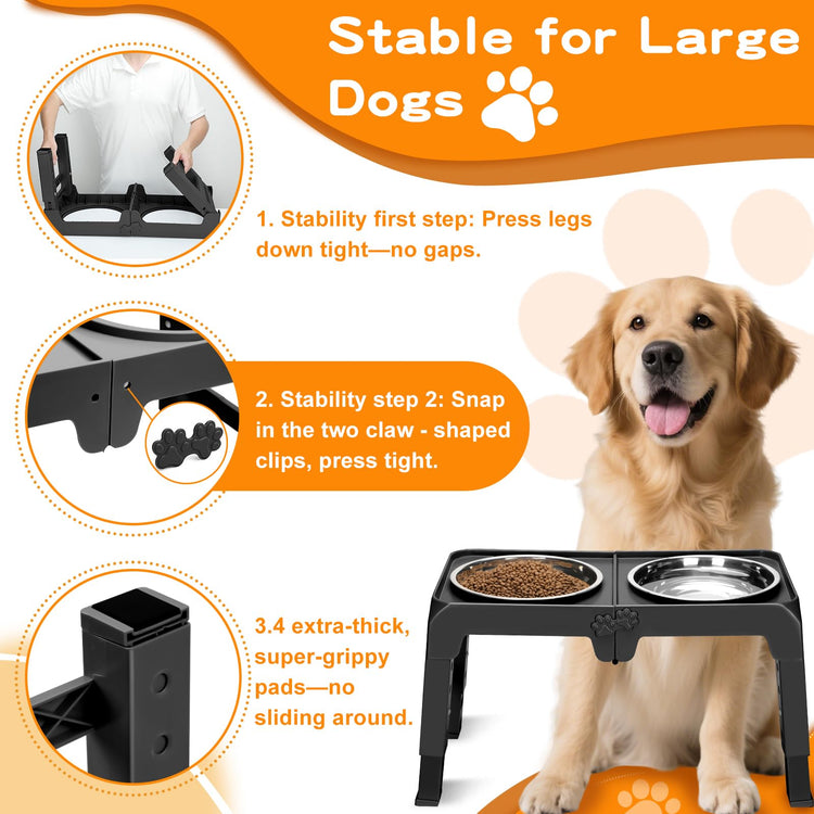 COMESOON Elevated Dog Bowls, 4 Height Adjustable Raised Bowl Stand with 2 Thick 50oz Stainless Steel Food Bowls Non-Slip Feeder Adjusts to 3.7'', 9.2'', 10.75'', 12.36'' Black, (DB-W01)