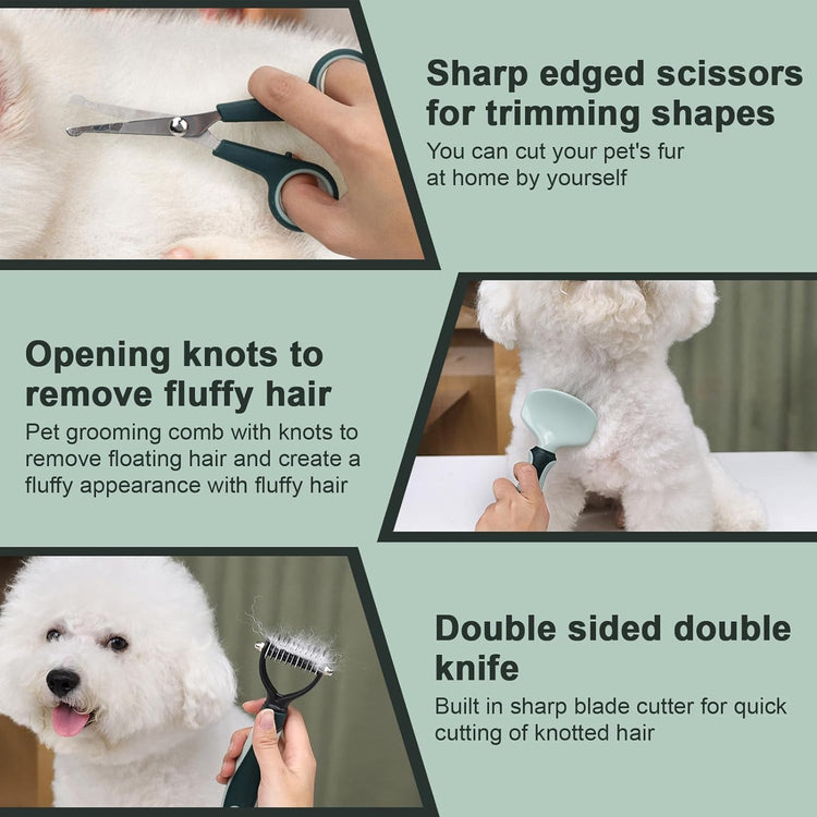PetsBuzz 8 in 1 Pet Grooming Kit Brush, Cat Dog Grooming Kits at Home, Nail Clipper and File, Self Cleaning Deshedding Pet Brush,Undercoat Rake Detangler, Toothbrush, Collapsible dog Bowl