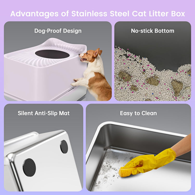 WoofiGo Enclosed Stainless Steel Cat Litter Box with Lid, XL Extra Large Litter Box for Big Cats, Metal Litter Pan High Sided, Never Absorbs Odors, Anti-Urine Leakage, Easy Cleaning, Include Scoop