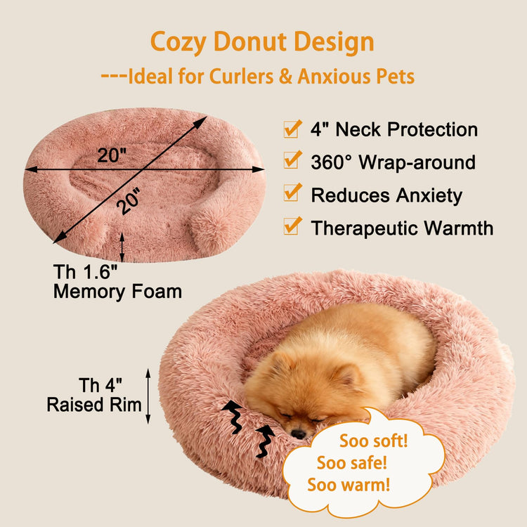 Orthopedic Dog Bed with Egg-Crate Base, Calming Dog & Cat Beds Long Plush with Raised Edges, Spine Friendly Pet Sleeping Mat for Small Medium Dogs, Machine Washable (Oval, Beige 26"x20")