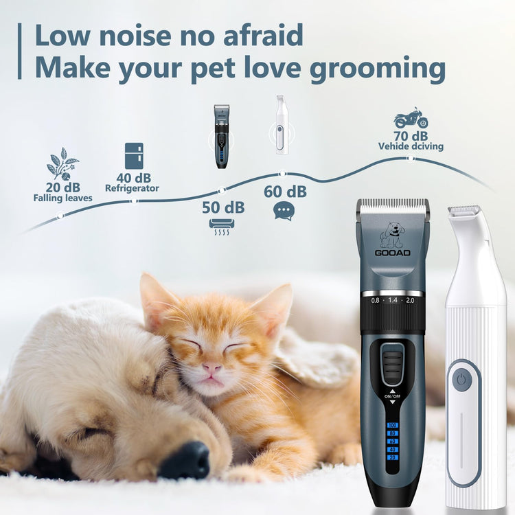 Dog Clippers for Grooming for Heavy Thick Hair&Coats,Low Noise Hair Trimmer,Rechargeable Cordless Pet Shaver, Dog Grooming Kit with Paw Trimmer Nail Grinder for Small Large Dogs