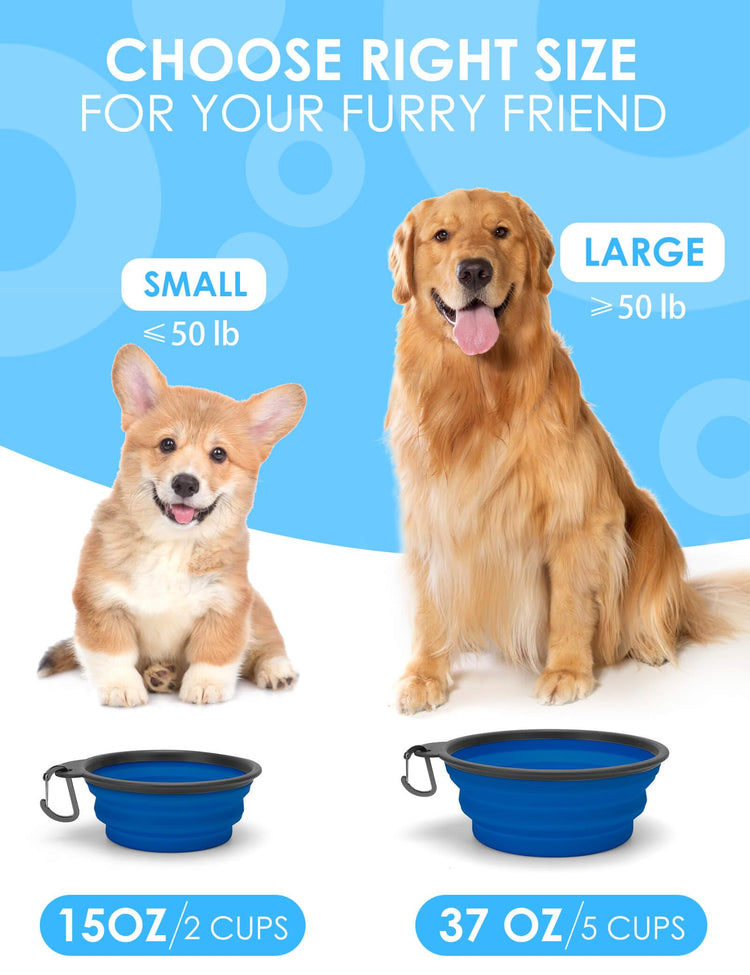 Aonkey Collapsible Dog Bowls with Bottle Carrier, 2 Pack Travel Dog Water Bowl Upgraded Carabiner, One-piece Molded Rim No Fall Off or Crack, Foldable Silicone Portable for Pets Walking Hiking 15oz
