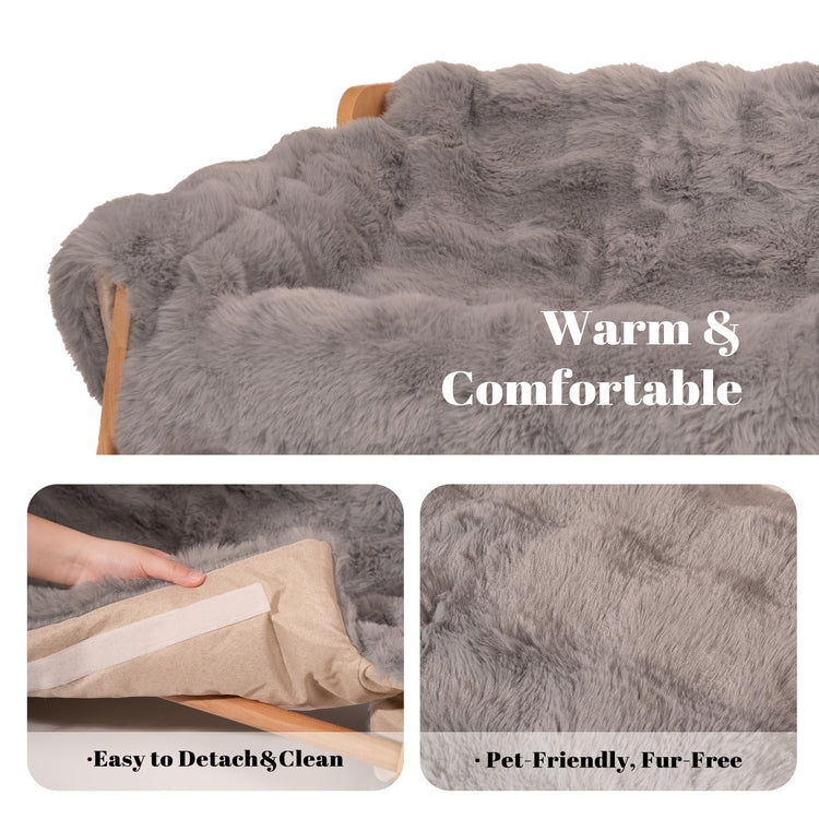 CHEERHOME PETS Elevated Cat Couch Bed for Indoor Cats, Wooden Cat Sofa with Removable Washable Fluffy Cover Raised Kitty Lounge Chair Suitable for Puppy(Cat Sofa Off-White)