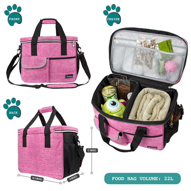 PetAmi Dog Travel Bag Organizer, Pet Travel Kit with 2 Food Containers & 2 Collapsible Dog Bowls, Pet Supplies Tote with Luggage Sleeve, Weekend Road Trip Camping Essentials, Dark Gray, Medium