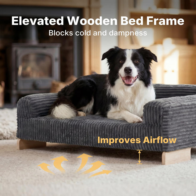 Veehoo Elevated Dog Bed Indoor, Wood Furniture Style Dog Couch Sofa with Removable Washable Cover, Cute & Durable Dogs Bed Furniture for Small Dogs & Puppies Up to 40 lbs