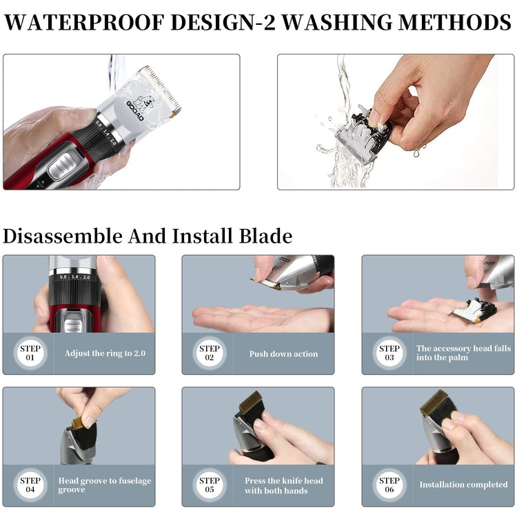 Dog Clippers for Grooming,Dog Grooming Kit for Heavy Thick Hair&Coats/Low Noise Rechargeable Cordless Hair Trimmer/Pet Shaver with Paw Trimmer for Small & Large Dogs Cats