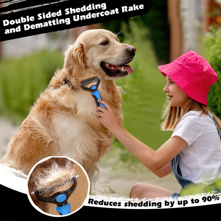 Augwind 7 in 1 Pet Grooming Kit - Dog&Cat Comb, Deshedding Brush, Nail Clipper with File, Bath Brush - Premium Pet Supplies (Blue)